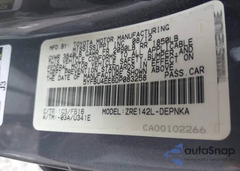2013 Toyota Corolla Le from USA, damaged, VIN 5YFBU4EE6DP083258